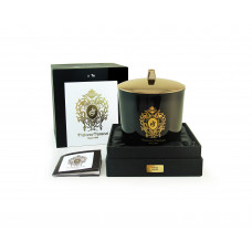 Tiziana Terenzi black maxi glass foco with lid and gold decoration, 2 wooden wicks - ecstasy 