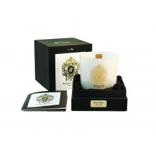 Tiziana Terenzi white glass with gold decoration, wooden wick - spicy snow